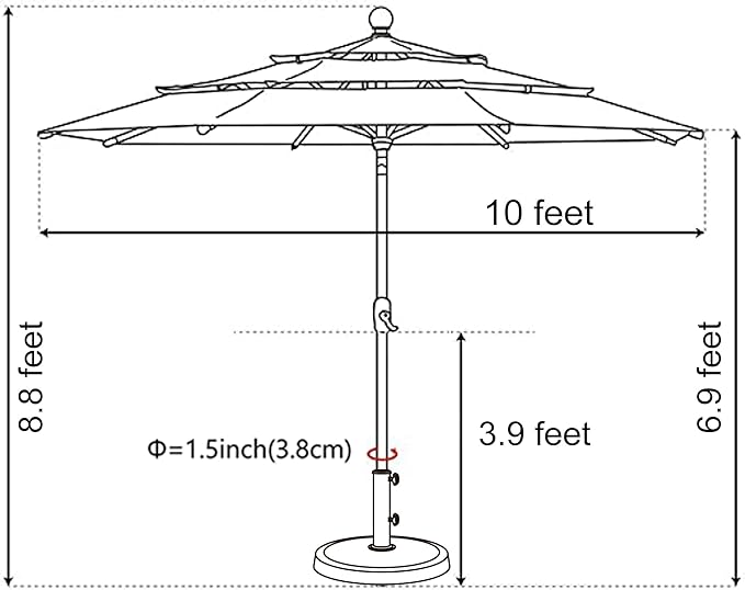 EliteShade USA 10-Year-Non-Fading 10ft 3-Tier Market Patio Umbrella, Commercial Grade Outdoor Table Umbrella with Crank Open, Windproof & UPF 50+ UV Protection, Heavy Duty Ventilation for Garden, Deck, Pool, Backyard, Beach & Bistro, Navy Blue