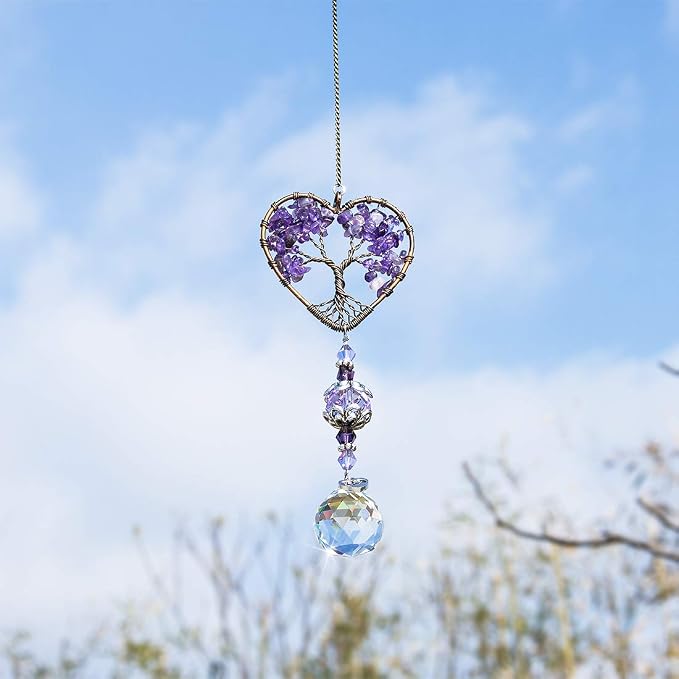 Tree of Life Crystal Suncatcher Rainbow Drop Pendant Window Decor | Tree of Life Crystal Suncatcher Hanging Drop Pendant Rainbow Maker for Window Home Garden Car Office Wedding Decor