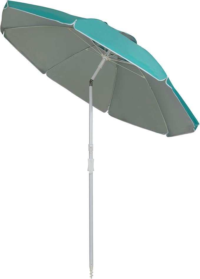 Beach Umbrella, 7ft Umbrella with Sand Anchor & Tilt Pole, Portable UV 50+ Protection Wind Vent Canopy Carry Bag, Teal