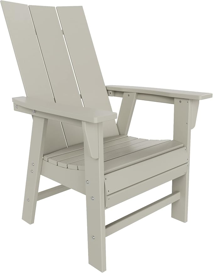 WestinTrends Ashore 7 Pieces Adirondack Outdoor Dining Set, All Weather Poly Lumber Slatted Modern Farmhouse Outdoor Furniture Set, 71" Trestle Dining Table and 6 Adirondack Dining Chair, Sand