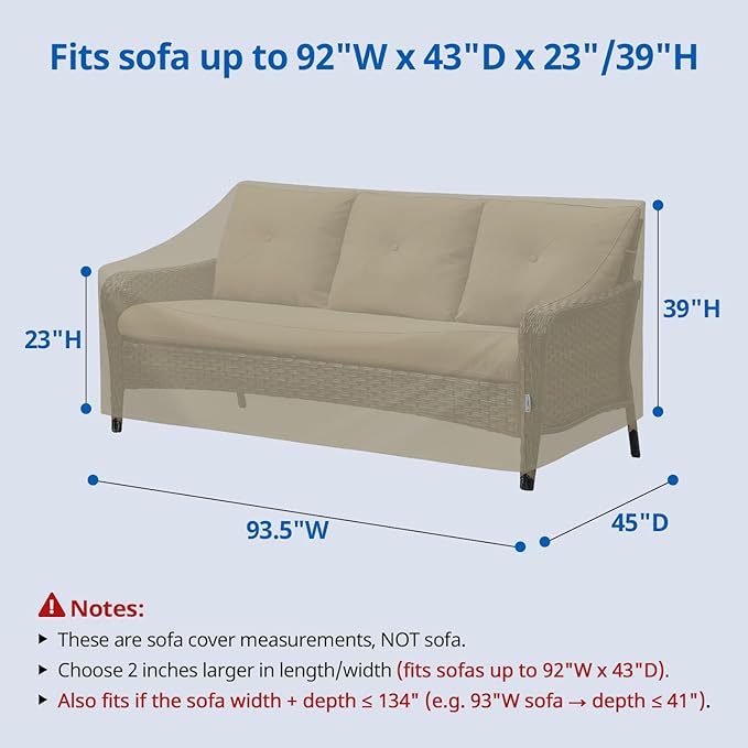 SunPatio Outdoor Sofa Cover Waterproof, Heavy Duty Couch Cover 93.5 Inch with Seam Taped, All Weather Protection 3-Seater Patio Bench Protector for Outdoor Furniture, 93.5" W x 45" D x 39" H, Taupe