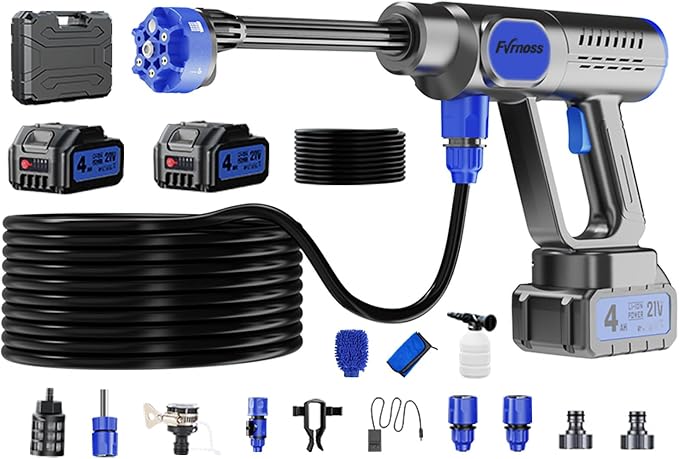 Portable Handheld Cleaning Tool, 6-in-1 Nozzle & Foam Cannon with 32ft Hose for Car & Window Cleaning, Patio, Garden and Home Use with Toolbox Storage