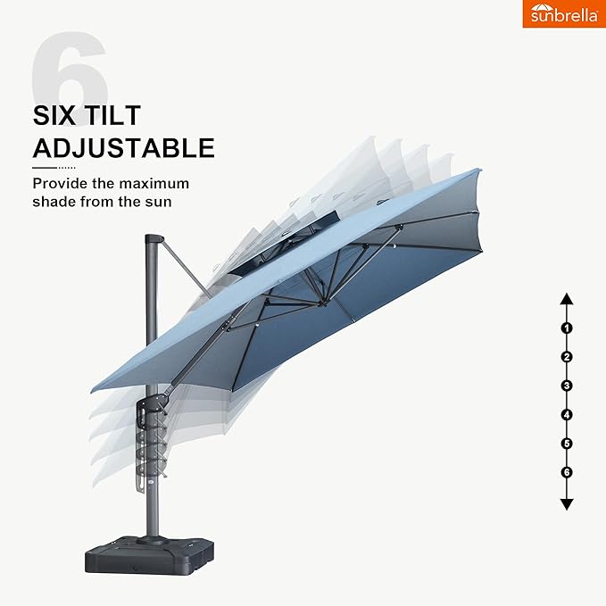 PURPLE LEAF Patio Umbrella with Base Included 10' X 13' Outdoor Cantilever Umbrella Large Rectangle Double Top Heavy Duty Offset Umbrella with 360-Degree Rotation for Pool Garden Deck Spectrum Denim
