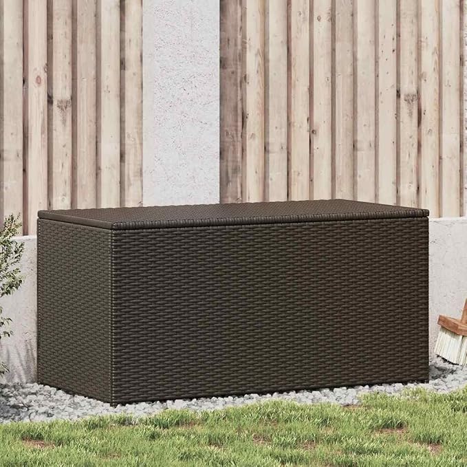 Large Capacity Outdoor Storage Box for Cushions, Brown Polyethylene Rattan with Powder Coated Steel Frame, Weather Resistant Dimensions 39.4 x 19.7 x 19.7 Inches for Garden