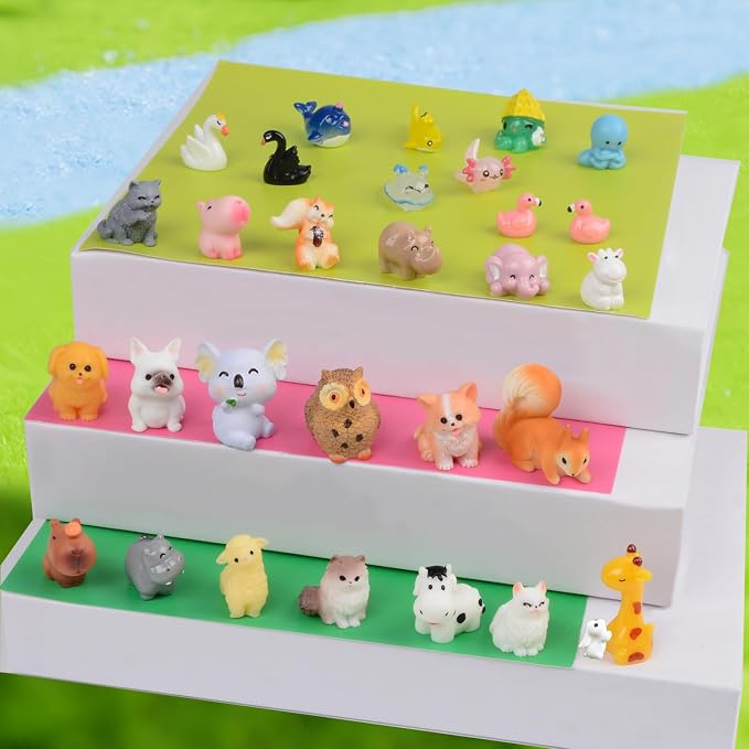 U-Zimikee 150 Pcs Mini Resin Animals Miniature Animal Figurines Small Tiny Animal Figures Bulk for Fairy Garden Décor Micro Landscape Ornaments Dollhouse Craft Accessories