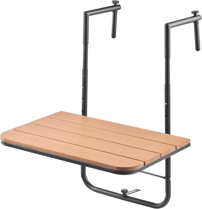 VEVOR Balcony Hanging Table, 23 x 16 inch, Outdoor Balcony Bar Table for Railings, 4-Level Adjustable, Fit Railing from 1" to 5.5", Serving Table for Patio & Deck