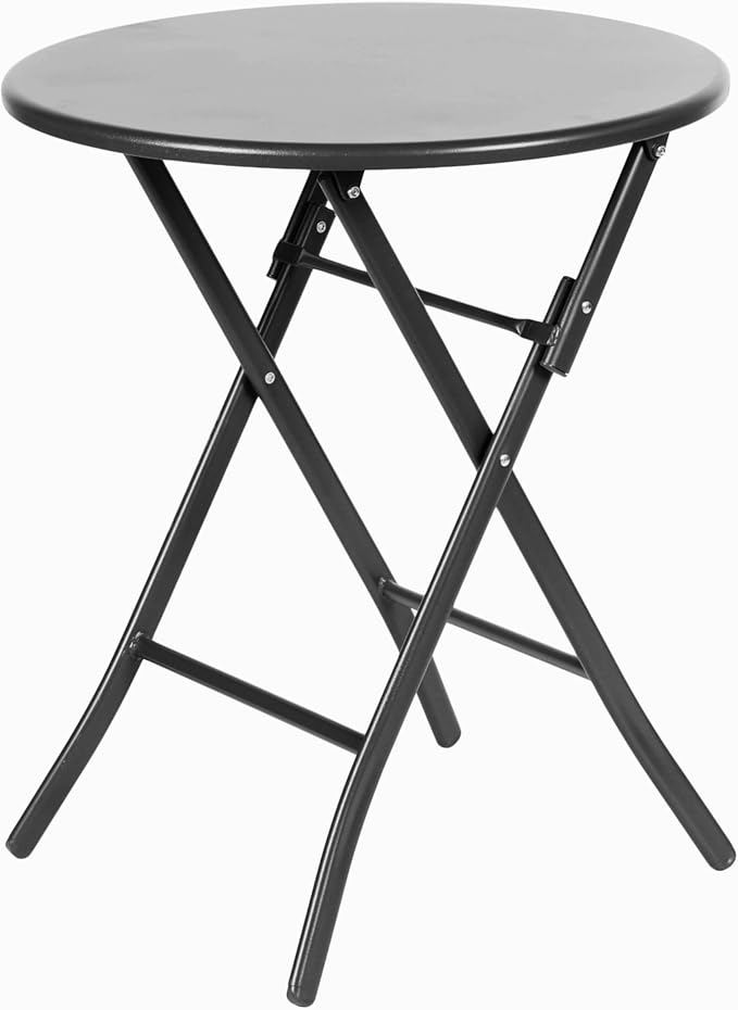 Round Foldable Table,Small Outdoor Patio Coffee Table with Alloy Steel Frame for Balcony, Garden, Patio and Indoor Use (Black)