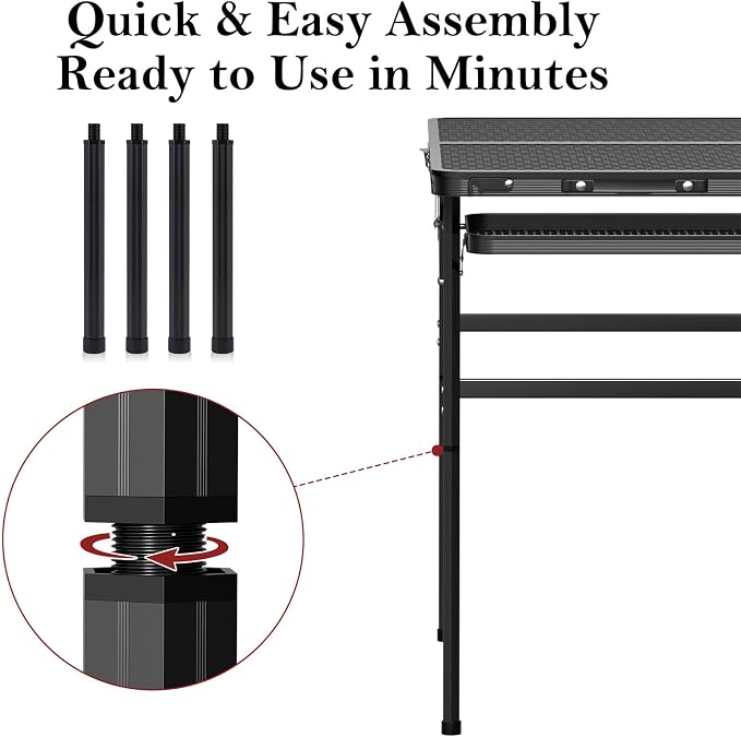 4 Pack Folding Camping Table Legs, 14" Aluminum Alloy Replacement Legs 26" & 30" Camping Tables, Black