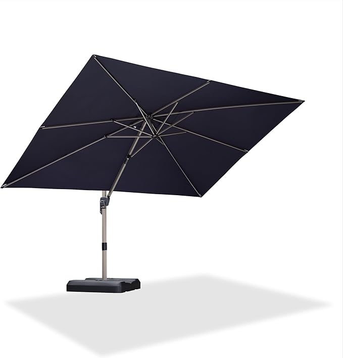PURPLE LEAF 9' X 11' Patio Umbrella, Rectangle Outdoor Cantilever Umbrella, Aluminum Offset Umbrella with Champagne Frame and 360° Rotation for Pool Deck Garden, Navy Blue