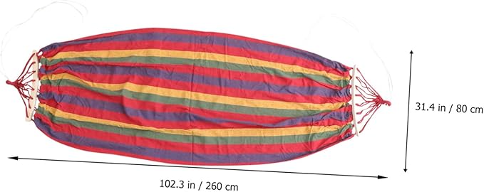 Single Person Traveling Hammock with Anti-tip Design, Rainbow Striped Canvas Cotton Outdoor Swing for Camping and Leisure Use