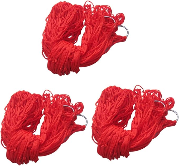 MaGiLL 3pcs Nylon Rope Mesh Hammock Patio Hanging Chair Rope Tree Hammock Rope Hammock Chair Hanging Nap Bed Nylon Mesh Hammock Meshy Rope Hammock Travel Red Outdoor Leisure Hanging Net
