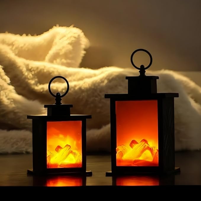 Simulated LED Fireplace Lantern Battery Powered Flameless Light with Simulation Flame Table Decorative Lamp Mini Fireplace Ornament for Cozy Home Decor Free Standing Electric Log Burner