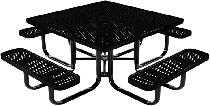 COATEDOUTDOORFURNITURE Heavy-Duty Portable Outdoor Kids Table with Umbrella Hole, Punched Steel Kids Picnic Table, Commercial-Grade, Made in America (46 in, Square, Childrens, Black)