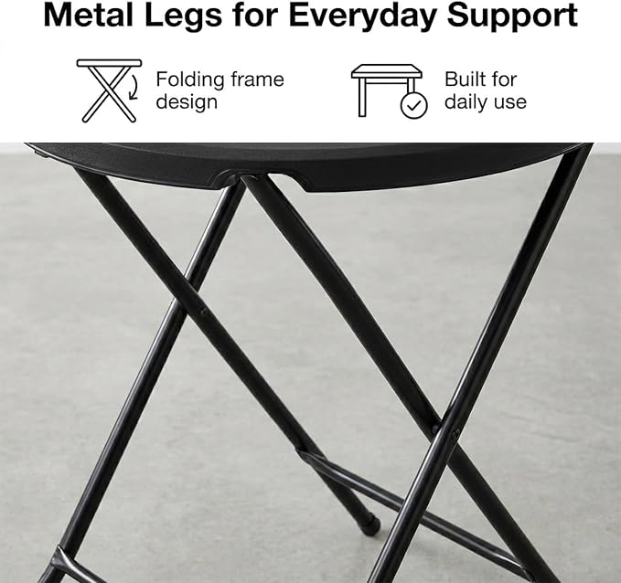 24 Inch Round Folding Bistro Table, Black Indoor/Outdoor Portable Patio Table, 29" Height, Fold-Flat Metal Legs, Small Space Accent Table for Balcony, Porch, Dorm, Apartment
