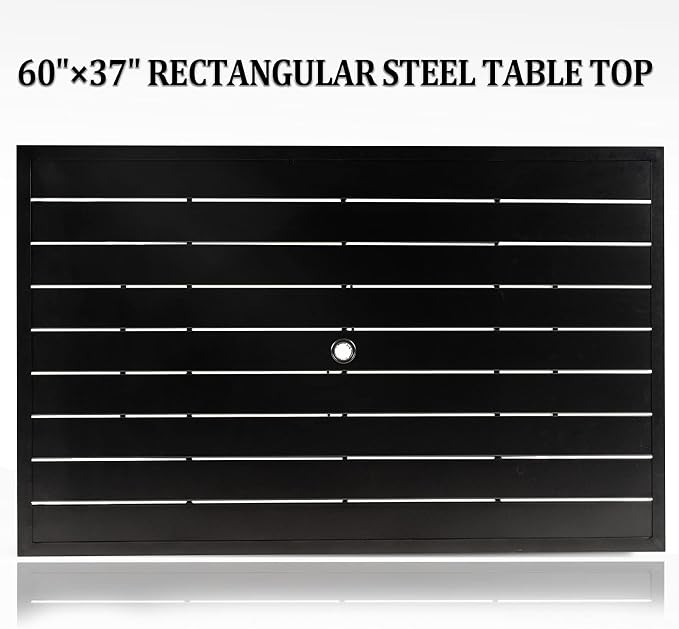 Crownland 7 PCS Furniture Patio Dining Set, 6 Stackable Metal Chairs and Rectangular Outdoor Dining Table with 1.57" Umbrella Hole, Suitable for Backyard, Lawn, Garden (Metal Tabletop)