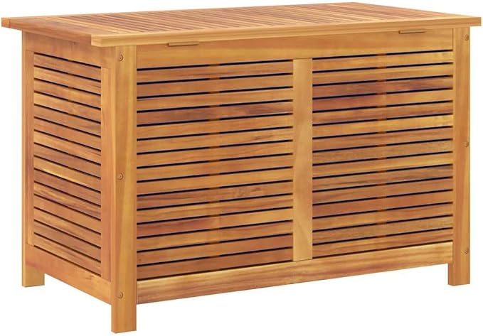 Solid Acacia Wood Garden Storage Box with Louver, 35.4"x19.7"x22", Ample Space for Cushions and Blankets, Includes Water-Proof Bag