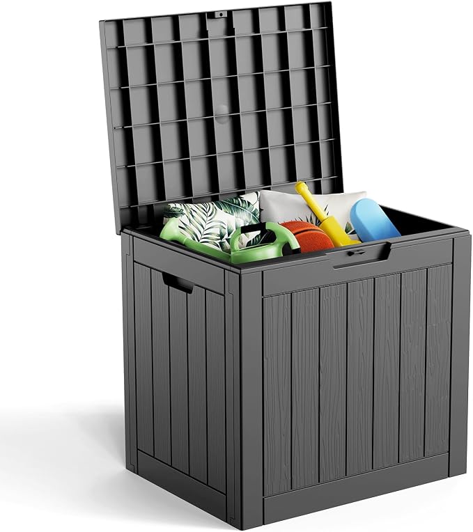 GGYI Resin Deck Box - 35 Gallon Lockable Outdoor Storage Box, Water-Resistant Indoor & Outdoor Container for Package Delivery, Patio Cushions and Gardening Tools(Black)