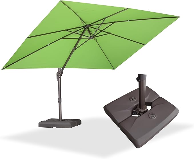 PURPLE LEAF 9' X 11.5' Rectangle Cantilever Umbrella with Base Patio Umbrella Outdoor Aluminum Antique Bronze Offset Hanging Umbrella with 360-degree Rotation for Pool Garden Backyard Deck, Green