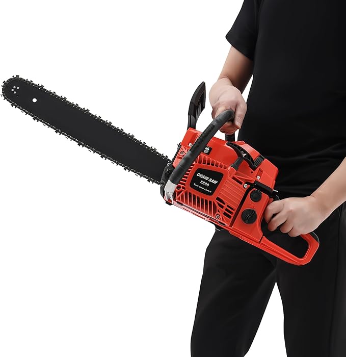 20 Inch Chainsaw Gasoline Powered 58cc 2-Stroke Engine, 20" Manganese Steel Bar & Chain, 17.64lbs Lightweight Professional Chainsaw for Tree Cutting, Wood Logging, Forest Landscaping