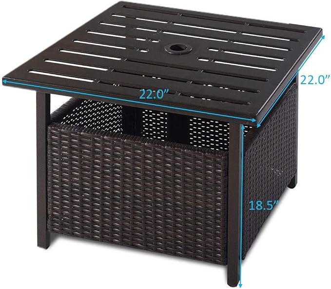 SPSUPE Brown Patio Rattan Umbrella Side Table, Steel Outdoor Furniture with Umbrella Hole, Deck Garden Pool Umbrella Side Table