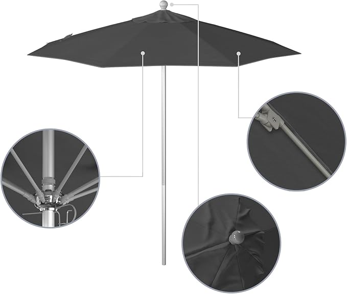 California Umbrella 7.5' Rd. Venture Series Contract Grade Patio Umbrella, Push Open Pin Stop, Silver Finish