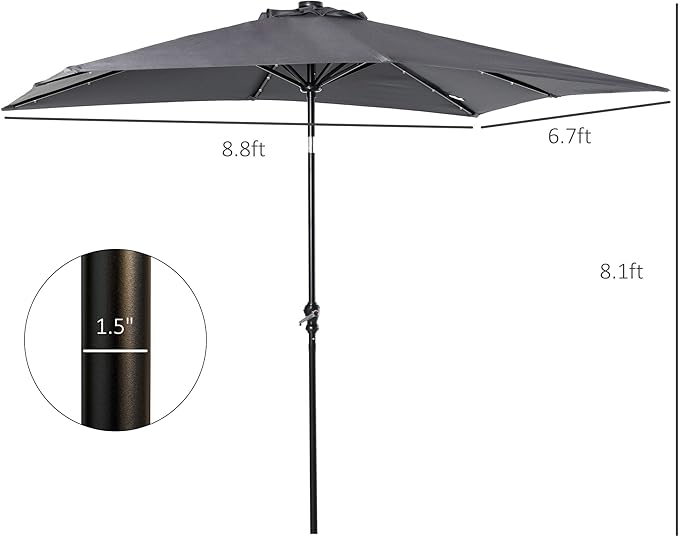 Outsunny 9' x 7' Solar Umbrella, LED Lighted Patio Umbrella for Table or Base with Tilt & Crank, Outdoor Umbrella for Garden, Deck, Backyard, Pool, Beach