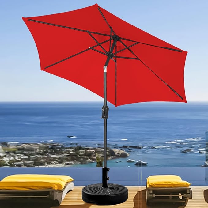 GDY 7.5ft Patio Umbrella Outdoor Umbrella with Tilt, Crank and Umbrella Weighted Base, for Yard/Outdoor/Wedding Parties and Events (Red)