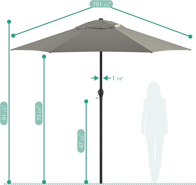 Sunline 9 ft Patio Umbrella with Crank & Push Button Tilt, Outdoor Market Umbrella with UV Protection & Wind Vent, Metal Frame for Deck, Pool & Table, Taupe