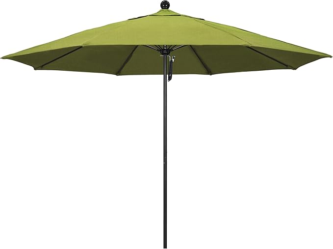 California Umbrella 11Ft Commercial Grade Market Umbrella, Pulley Lift, Aluminum/Fiberglass, 2mm pole wall, Black Frame, Solution Dyed Kiwi Fabric