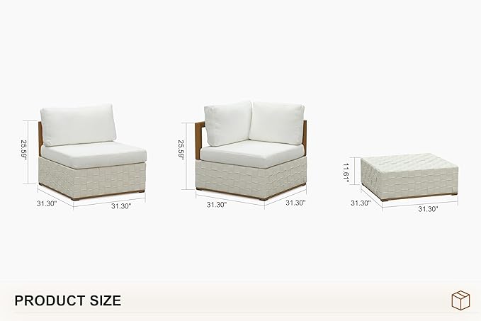 PURPLE LEAF Patio Outdoor Furniture Set 8 Pieces, Premium Leather Outdoor Couch Sectional Sofa, Open-End Patio Couch with Olefin Cushions, Patio Conversation Sets for Porch, Balcony, Garden, White