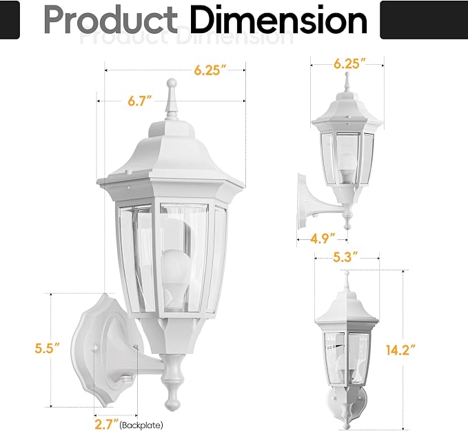 EMART Dusk to Dawn Outdoor Porch Light with Bulb, Wall Lamp(1 Pack, White) | Exterior Anti-Corrosion, Waterproof Aluminum & Glass Shades, Modern Sconce Lantern Fixtures for Outside, House, Garage