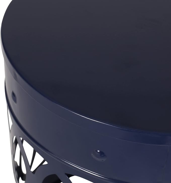 Set of 2 Round Metal Patio Side Tables Steel Accent End Tables with Geometric Circle Cut-Outs Weather Resistant Small Outdoor Furniture for Deck Pool Yard Balcony No Assembly,Navy Blue