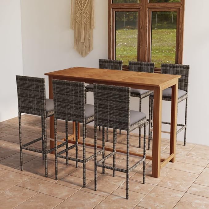 Patio Bar Set with Cushions,Patio Lounge Set,Conversation Sets,Outdoor Garden Table and Chairs Sets,Outdoor Patio Furniture,for Patio,Backyard,Garden,7 Piece Gray
