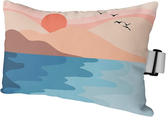 Outdoor Pillows Covers with Inserts Sunset Mountain Beautiful Blue Lake Abstract Painting Waterproof Pillow with Adjustable Strap Throw Pillows for Patio Furniture Recliner Lounge Chair, 12"x20", 1PCS