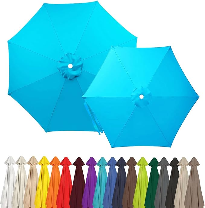 Outdoor Umbrella Replacement Canopy, 6 Ribs 8 Ribs Patio Umbrella Replacement Top Cover, 6.6ft 9 ft 10ft 13ft Waterproof Umbrella Top Canopy Fabric Replacement Canvas(Lake Blue,8.8FT 8-Ribs)