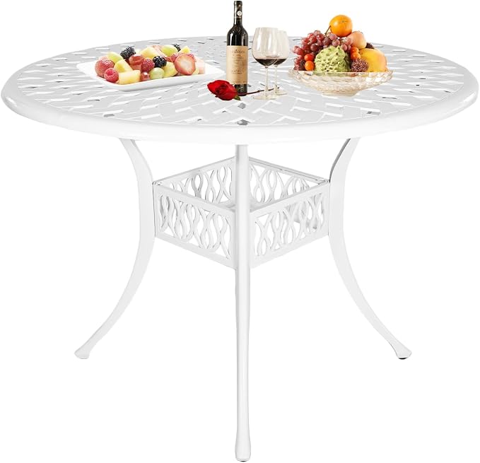 42" Cast Aluminum Outdoor Dining Table,Dining Conversation Side Table, Patio Bistro Table with 1.97" Umbrella Hole for Backyard, Garden, Patio, Porch