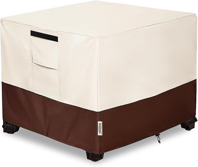 Patio Ottoman Cover Waterproof Square Outdoor Small Side Table Covers,25" W x 25" D x 18" H,Outdoor Rectangular Waterproof Table Cover(Beige)