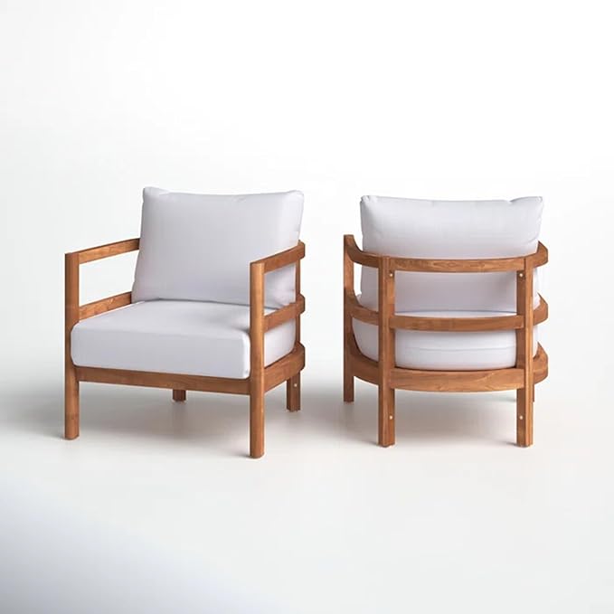 Merax Outdoor Patio Club Chair,Set of 2,Acacia Wood Frame Conversation Set with Thick Cushion for Porch,Modern Style