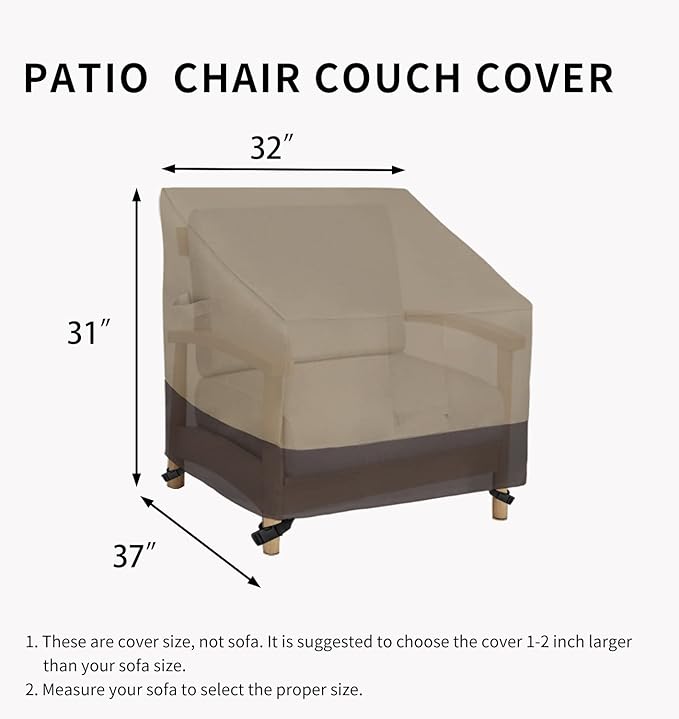 Easy-Going Outdoor Chair Cover Waterproof, Heavy Duty Patio Chair Cover, Windproof Outdoor Furniture Cover with Air Vent (2 Pack-32Wx37Dx31H inch, Camel/Dark Brown)