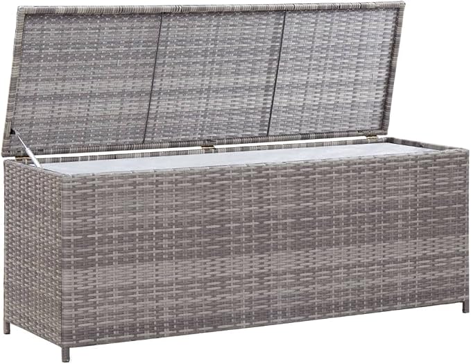 Outdoor Storage Box with Lid 47.2x19.7x23.6 Inch PE Rattan Deck Box for Patio Garden Furniture Cushions Blankets Pillows Weatherproof Steel Frame Gray