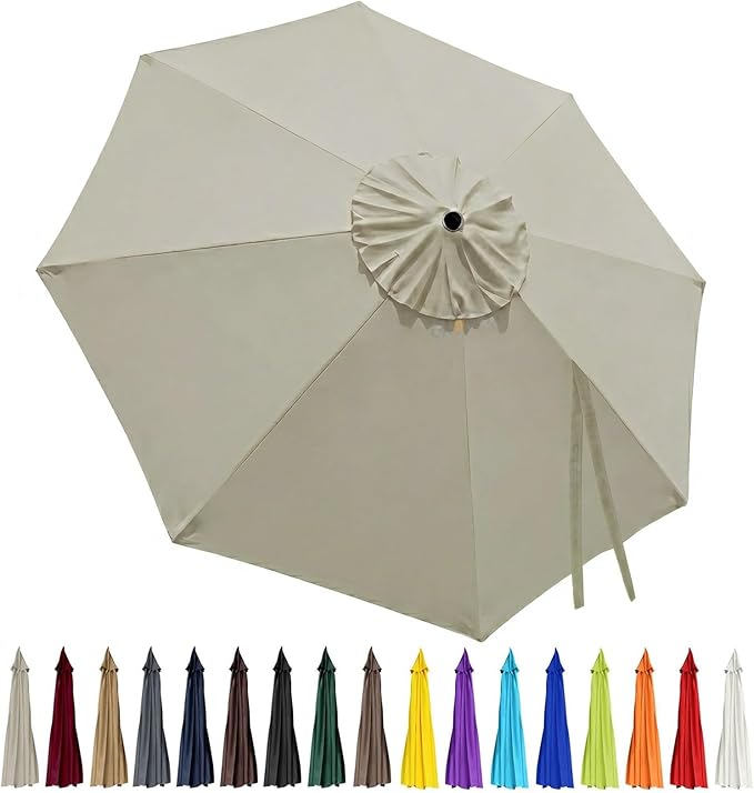 10ft Patio Umbrella Replacement Canopy 8 Ribs, Waterproof & Fade Resistant Market Umbrella Cover, Thickened Polyester Fabric for Backyard, Garden and Pool (Canopy Only) (Topaz)