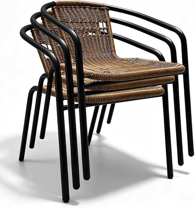 8 Piece Patio Chairs Set, Stackable Outdoor Rattan Chairs, Weatherproof Wicker Patio Seating for Balcony, Porch, Lawn, Small Patio Furniture Set for Backyard, Garden, Poolside, Brown