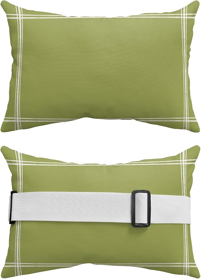 Outdoor Pillows Covers with Inserts Solid Color Olive Waterproof Recliner Pillow with Adjustable Strap Throw Pillows for Patio Furniture Pool Lounge Chair, 11x16 inch, 1PCS