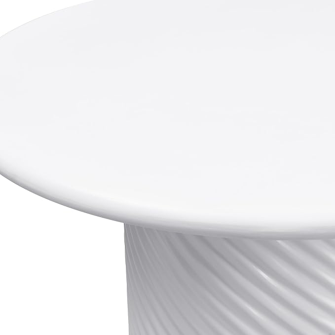 Christopher Knight Home Modern Roski 43" Round Outdoor Dining Table, Modern Patio Dining Table for 4, Lightweight Concrete Patio Coffee Table, MGO Garden Dining Table with Ribbed Base, White