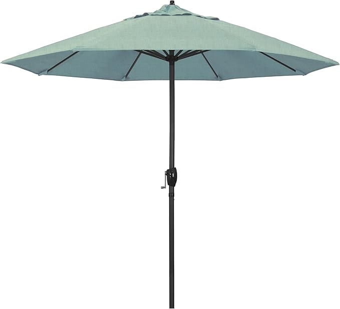 California Umbrella 12-Year Protection 9' Rd Aluminum Patio Umbrella, Crank Lift, Auto Tilt, Black Finish, Sunbrella Spa
