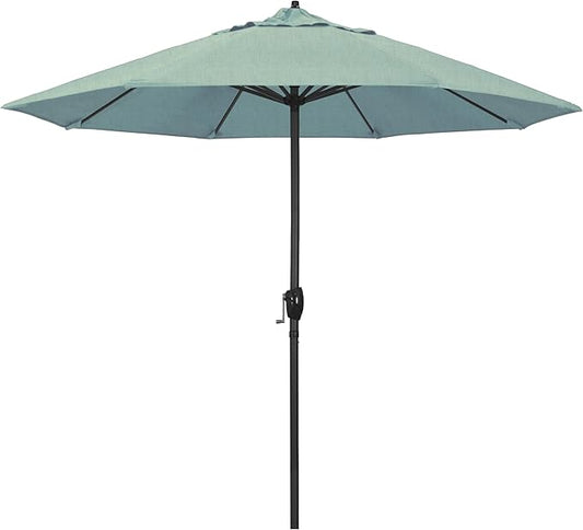 California Umbrella 12-Year Protection 9' Rd Aluminum Patio Umbrella, Crank Lift, Auto Tilt, Black Finish, Sunbrella Spa