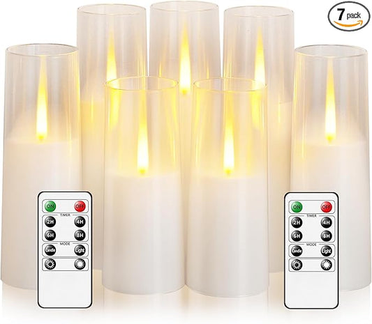 kakoya Flameless LED Candles Upgraded Realistic Flickering Flame,7Pcs Battery Operated Candles with Remote Timers,LED Pillar Candles for Home Decor,Christmas,and Parties（White）