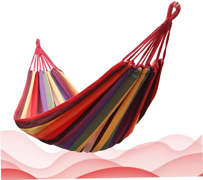 Happyyami Camping Hammock Canvas Hammock Outdoor Hanging Chair 190x85cm Portable Striped Swing for Garden Patio and Travel Use