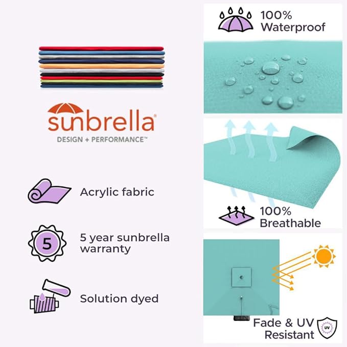Midtown Umbrellas 9x9 Ft Outdoor Cantilever Patio Umbrella w/Sunbrella Aruba Fabric - Tilt 360° Rotate Offset Patio Umbrella, Deck Patio Umbrella, Backyard Umbrella & Garden Umbrella - Black Frame