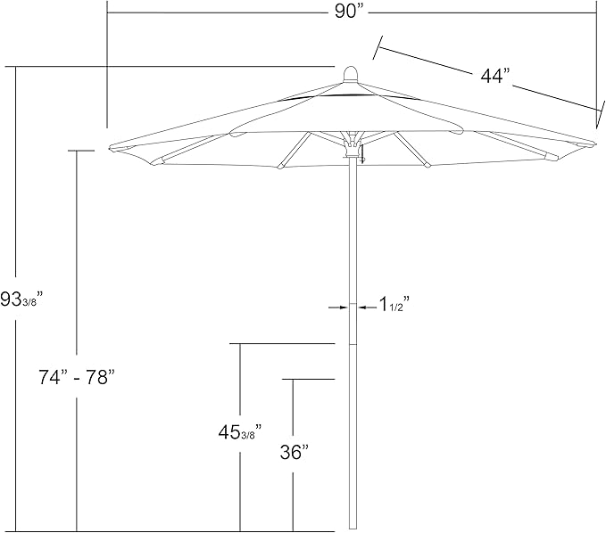 California Umbrella 7.5' Round Hardwood Frame Market Umbrella, Stainless Steel Hardware, Push Open